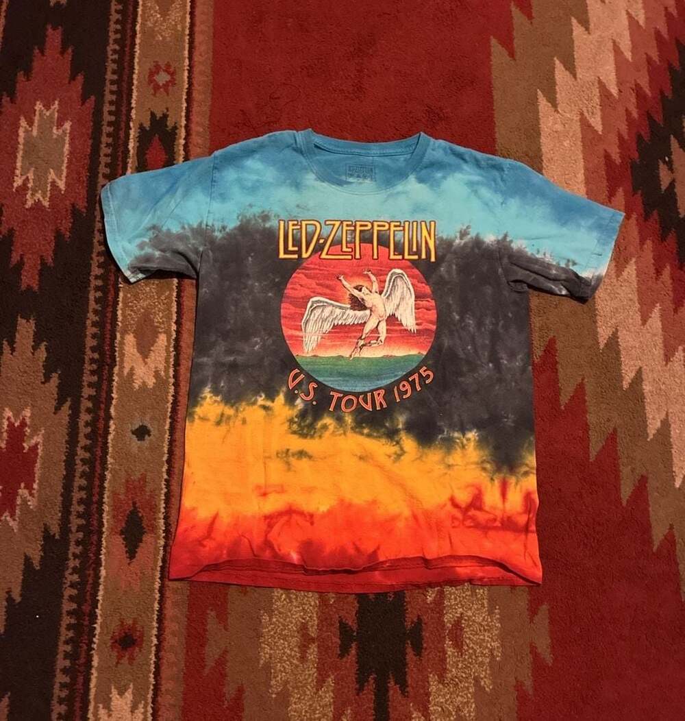 Led Zeppelin US Tour 1975 Tie Dye Graphic Band T-Shirt Men's Size Large